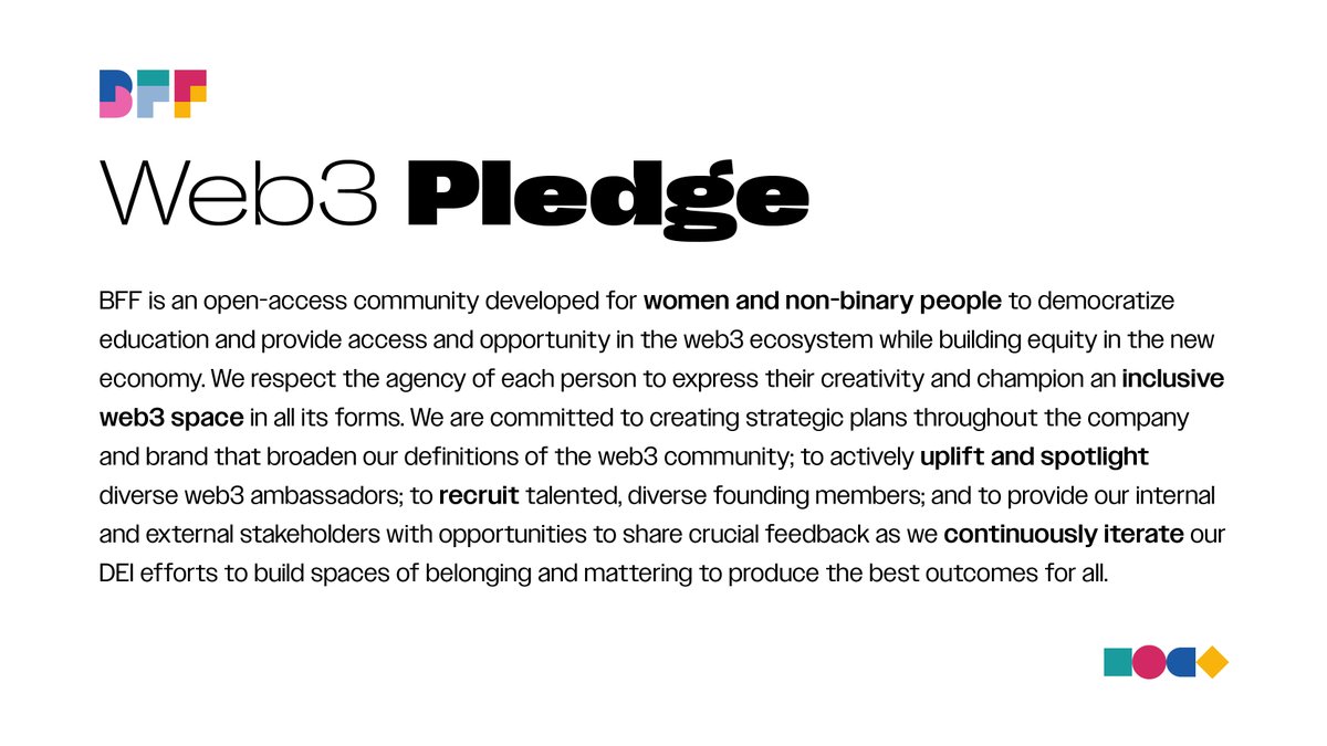 72% of crypto owners identity as male and of the 32 biggest crypto companies in the world, 100% have male CEOs. 

We have a lot of work to do. This pledge from <a href="/MyBFF/">BFF 🌈</a> is just the start.