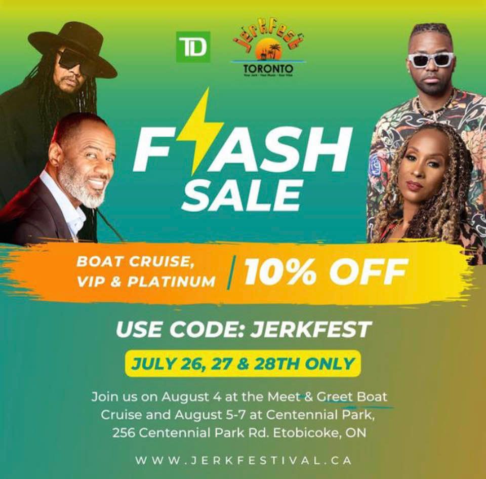 FLASH TICKET SALE! July 26-28 for <a href="/JerkFestival/">JerkFestival Toronto©</a> featuring <a href="/MaxiPriest/">Maxi Priest</a> <a href="/AlisonHinds/">Alison Hinds</a> @ItsBMcKnight <a href="/konshens/">KONSHENS</a> + more! #yyzevents #yyzmusic #toronto #reggae