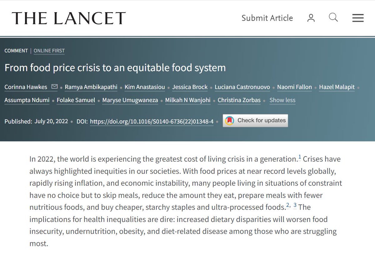 In this must-read new article about #foodsystem inequalities, @corinnahawkes and colleagues cite #truecostaccounting for health, the environment, and livelihoods as a key part of the solution. 

Via @TheLancet - bit.ly/3viZfYl
