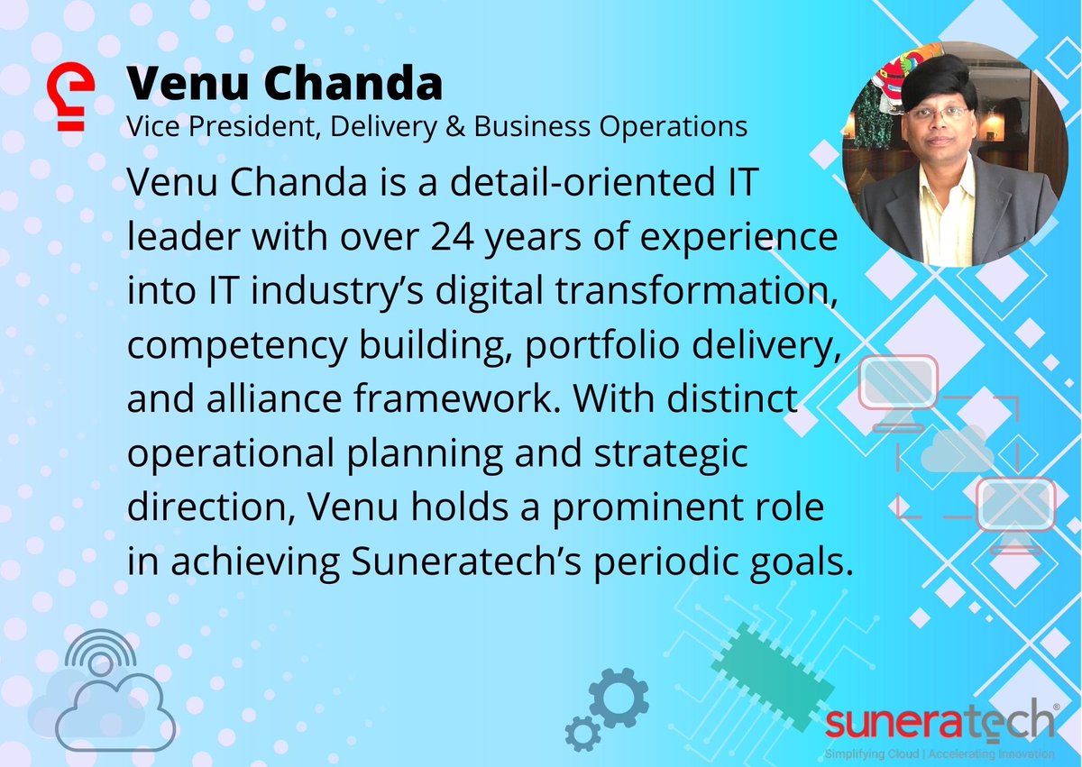 SuneratechTMC's tweet photo. Introducing our Vice President - Delivery & Business #Operations Venu Chanda
#leaders #businessteam #introducing #opertions #leadership #leadershipteam #businessoperations #suneratech #suneratechtmc @amitx0x @amayjoshi https://t.co/Ujj59TzyrJ