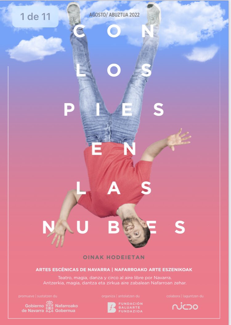 ‘Con los pies en las nubes / Oinak hodeietan’ 2022

🗓ℹ️ navarra.es/documents/4819…

🆕12 localizaciones/ 16 compañías 
#cultura #navarra 

▶️<a href="/FundBaluarte/">Fundación Baluarte</a>/ DG de administración local y despoblación/ NICDO