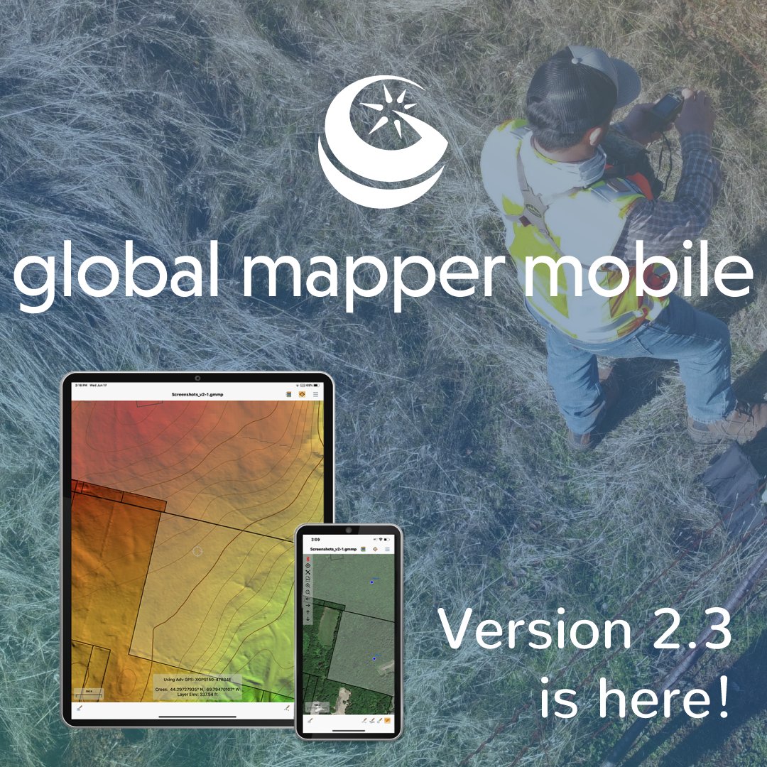 BlueMarbleGeo's tweet photo. #GlobalMapperMobile version 2.3 is now available for download. The mobile application allows users to take the #GlobalMapper functionality and existing data into the field for easy and accurate data collection and light processing. Download the free app today! https://t.co/VCJhAupWUo
