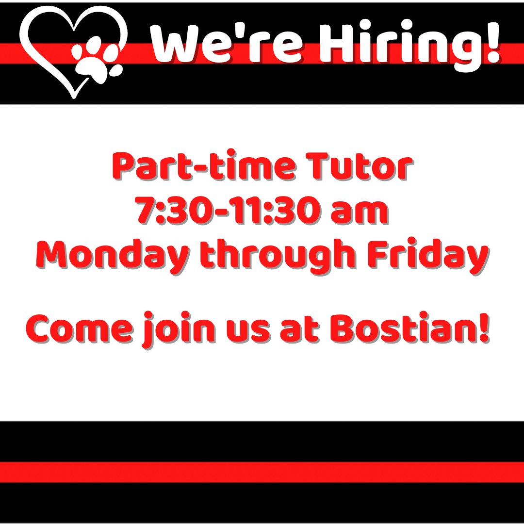Bostian is hiring for a part-time tutor position. Apply here: bit.ly/3PA91O0