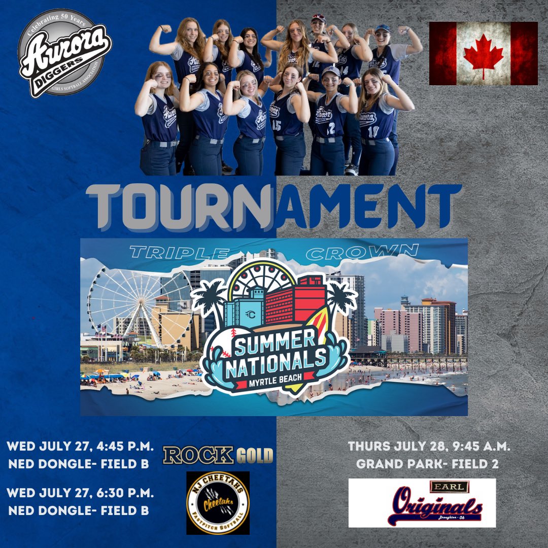 Aurora Diggers U19/18U 🇨🇦🥎 (@auroradiggers06) on Twitter photo Here’s our round robin schedule for the <a href="/TCSFastpitch/">TC Fastpitch</a> <a href="/triplecrownspts/">Triple Crown Sports</a> #SummerNationals in #MyrtleBeach! #LetsGo
<a href="/RockGoldManetta/">Rock Gold Manetta</a> <a href="/NJCheetahsDags/">NJ Cheetahs D’Agostino</a> @OriginalsKC06 Here’s our round robin schedule for the <a href="/TCSFastpitch/">TC Fastpitch</a> <a href="/triplecrownspts/">Triple Crown Sports</a> #SummerNationals in #MyrtleBeach! #LetsGo
<a href="/RockGoldManetta/">Rock Gold Manetta</a> <a href="/NJCheetahsDags/">NJ Cheetahs D’Agostino</a> @OriginalsKC06
