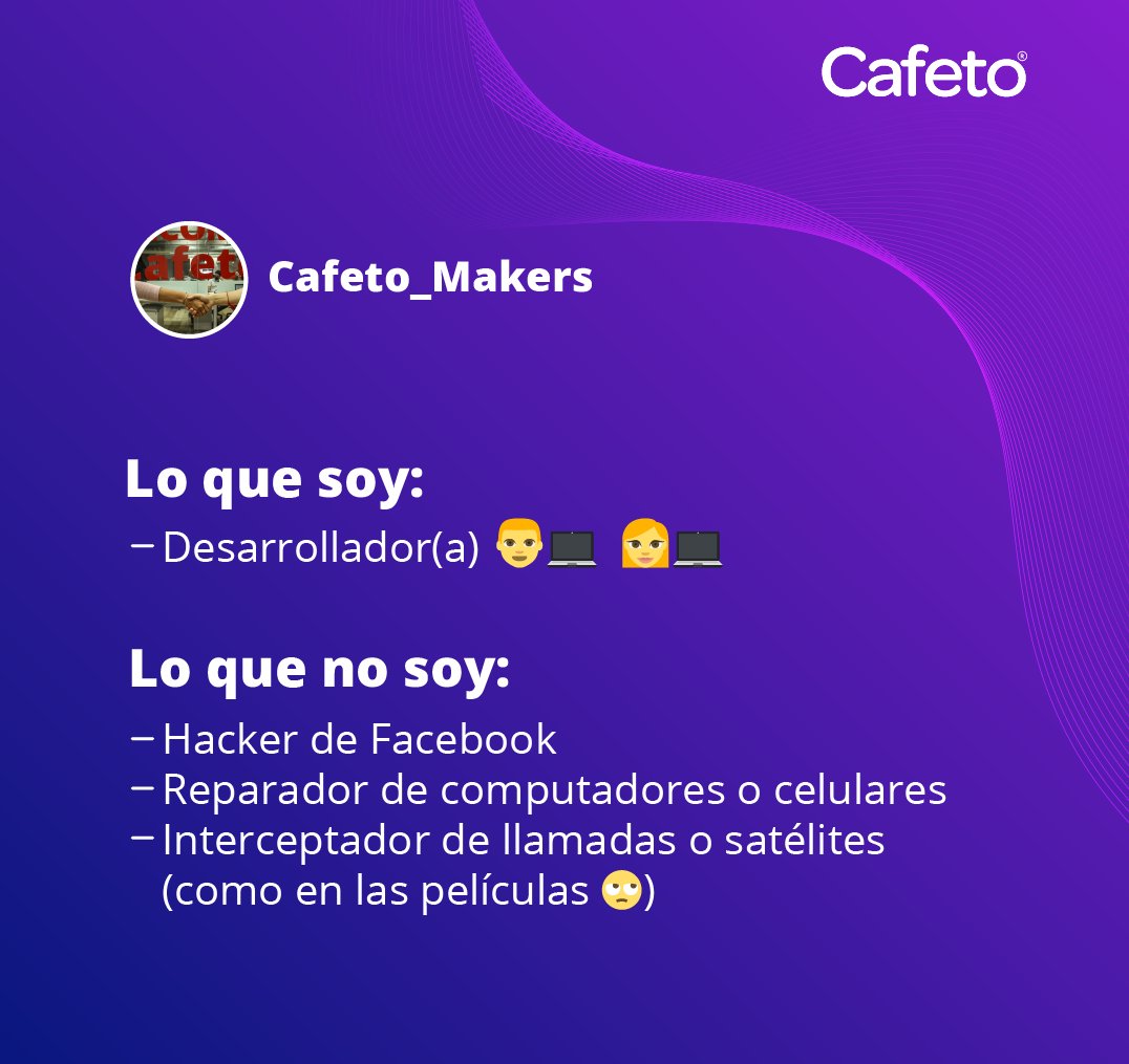 CafetoSoftware's tweet image. Lo que somos ... 💻🧠🚀
Lo que piensan de nosotros ... 🙄📲

Afortunadamente en Cafeto pensamos que los desarrolladores son nuestro core, quienes transforman el mundo TI. 🌎

Y además, ¡siempre tenemos vacantes abiertas!

Aplica aquí. 👉 hubs.la/Q010BJ2l0