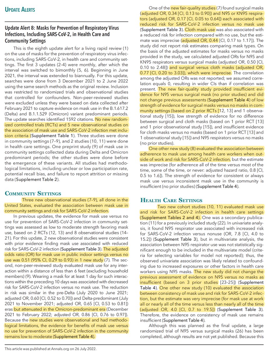 EricTopol's tweet image. The body of evidence for the protective benefit of masks, updated with multiple new studies, for community and health care settings
acpjournals.org/doi/10.7326/L2… @AnnalsofIM
