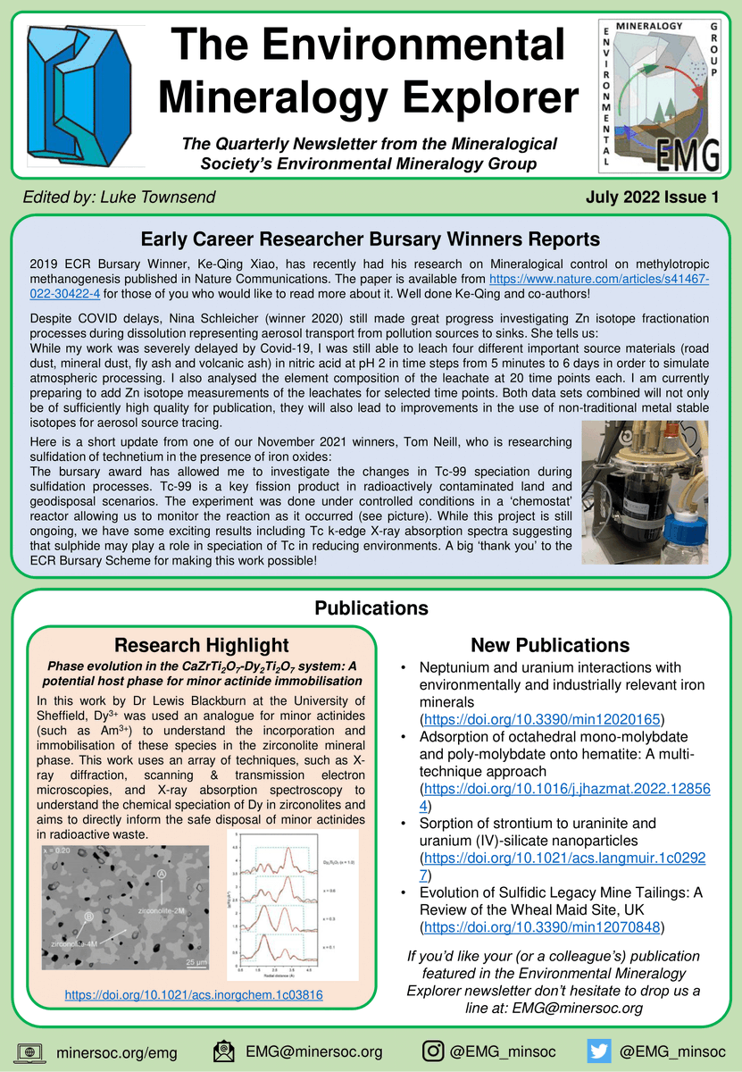 EMG_minsoc's tweet photo. We are excited to launch the Environmental Mineralogy Explorer, our new quarterly newsletter to share news about the field. Hope you enjoy @MinSoc_UK @MineralCup https://t.co/8kcYN70Z24