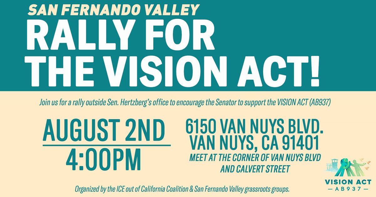 San Fernando Valley!! Join us for a rally at <a href="/SenBobHertzberg/">Senator Bob Hertzberg</a>’s Van Nuys office on Tuesday 8/2 @ 4 pm to urge him to support the #VISIONAct to reunite immigrant families. We need people home, and no more heartbreak! RSVP: bit.ly/visionactsanfe…