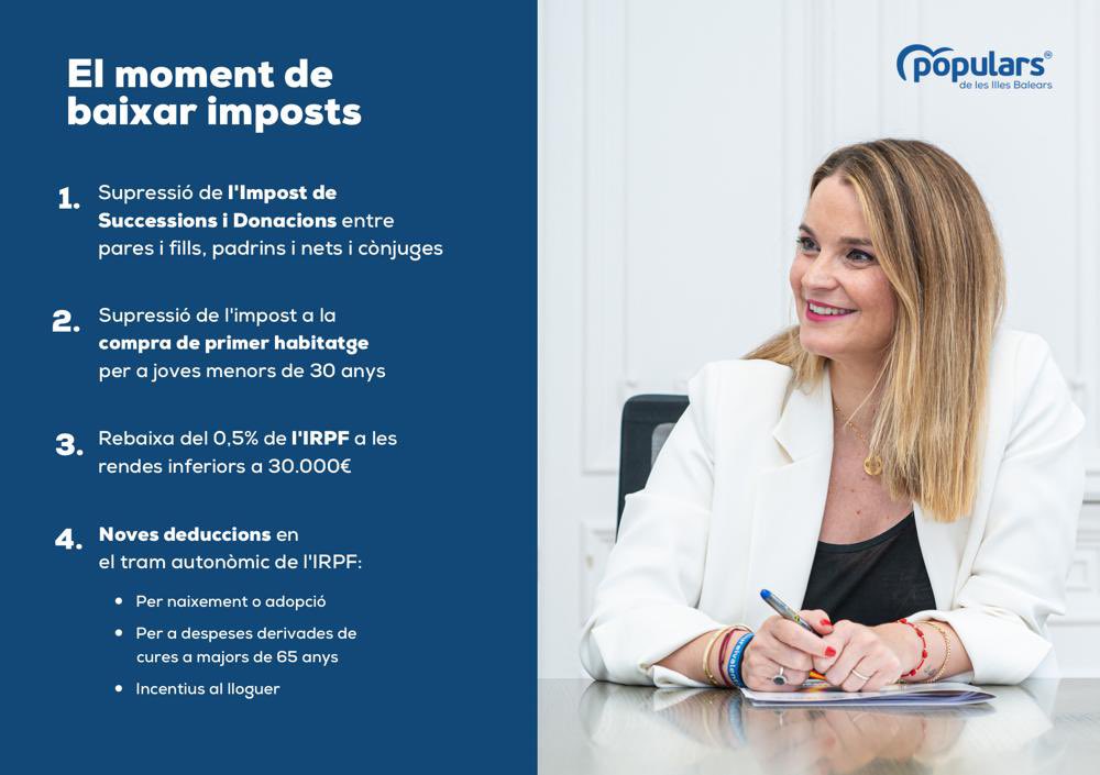 El moment de baixar imposts arribarà a Balears amb <a href="/MargaProhens/">Marga Prohens</a>.

#elmomentdebaixarimposts📉