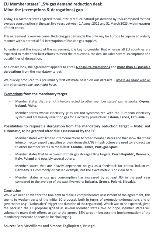 Important update: also Italy might request a derogation from mandatory target due to overshoot in storage refilling, as possibly several other countries.