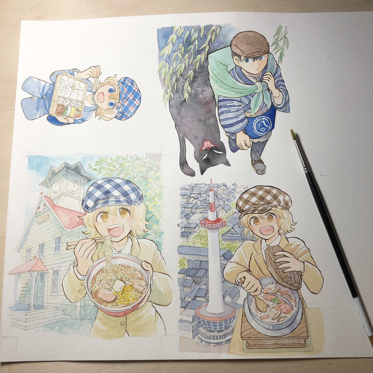 カラーイラストは紙をケチって一枚に詰めるだけ詰めて描いている まだいける 