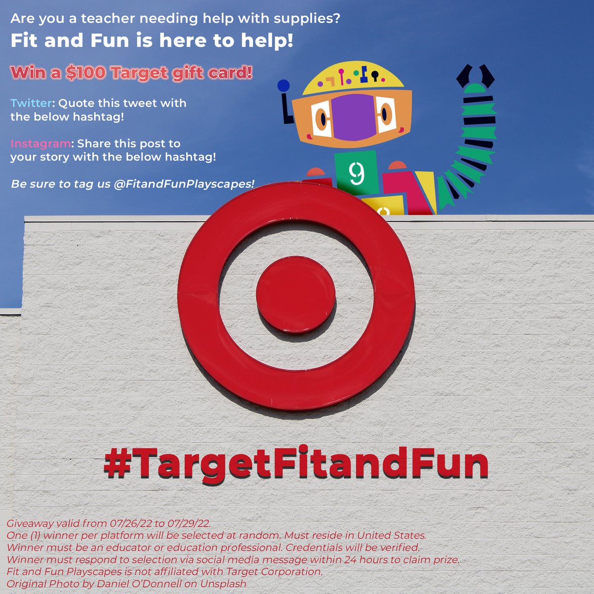 FitandFunPlay's tweet photo. This #TeacherTwitter Tuesday we'd like to help #teachers fill their wildest Teacher aisle dreams by giving away a $100 @Target gift card! All you have to do is quote this tweet with the hashtag #TargetFitandFun. We'll randomly select a winner by the end of the week! Good luck! https://t.co/2THZLgJKeZ