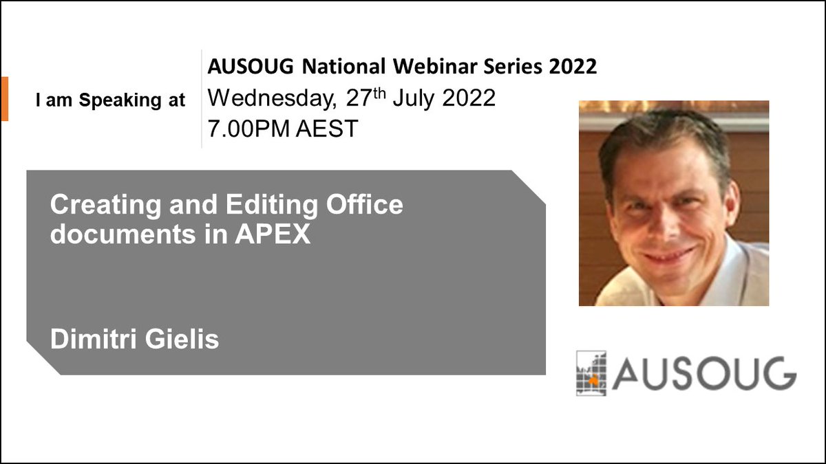 Tomorrow 11 am Belgium time, I will show how to create and edit Word, Excel &amp; PowerPoint documents directly in #orclapex using  @apexofficeedit

It’s part of the <a href="/AUSOUG/">AUSOUG</a> webinar series and is open to everyone.

Happy to do QA afterwards 😀

Register here:
register.gotowebinar.com/register/48540…