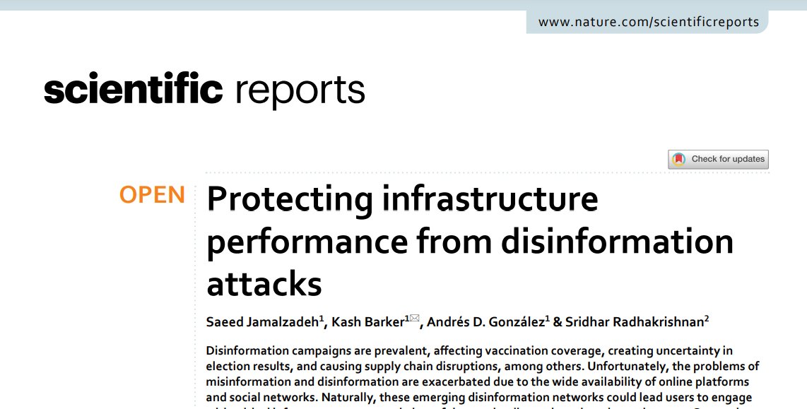 We're exploring the weaponization of disinformation against infrastructure, and our first foray was just published in @SciReports. More to come with @andagonhu!