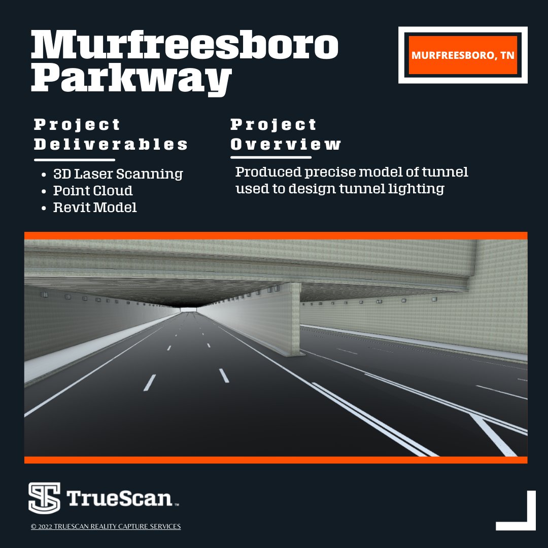 This isn't your typical freeway overpass. This tunnel in Murfreesboro, TN, crosses underneath an active airport landing strip. Our digital model helped designers confidently update their lighting system without manually measuring the overpass. #KnowMore #RiskLess #BuildBetter