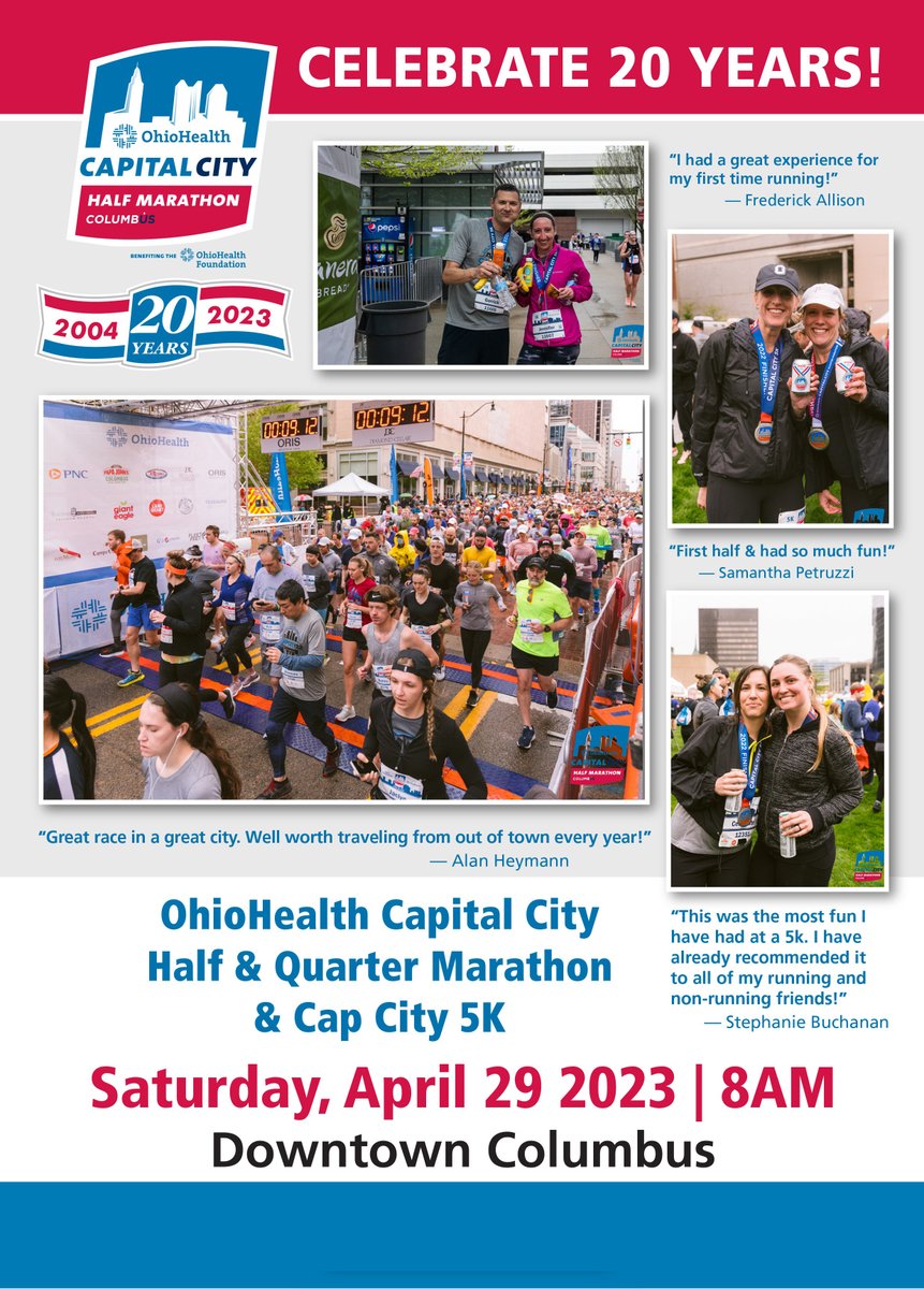 M3SSports's tweet photo. Are you ready to celebrate 20 years?

Plan your celebration: https://t.co/VFOA9bijb5

@OhioHealth | #CapCityHalf https://t.co/4UQv9eCVSu