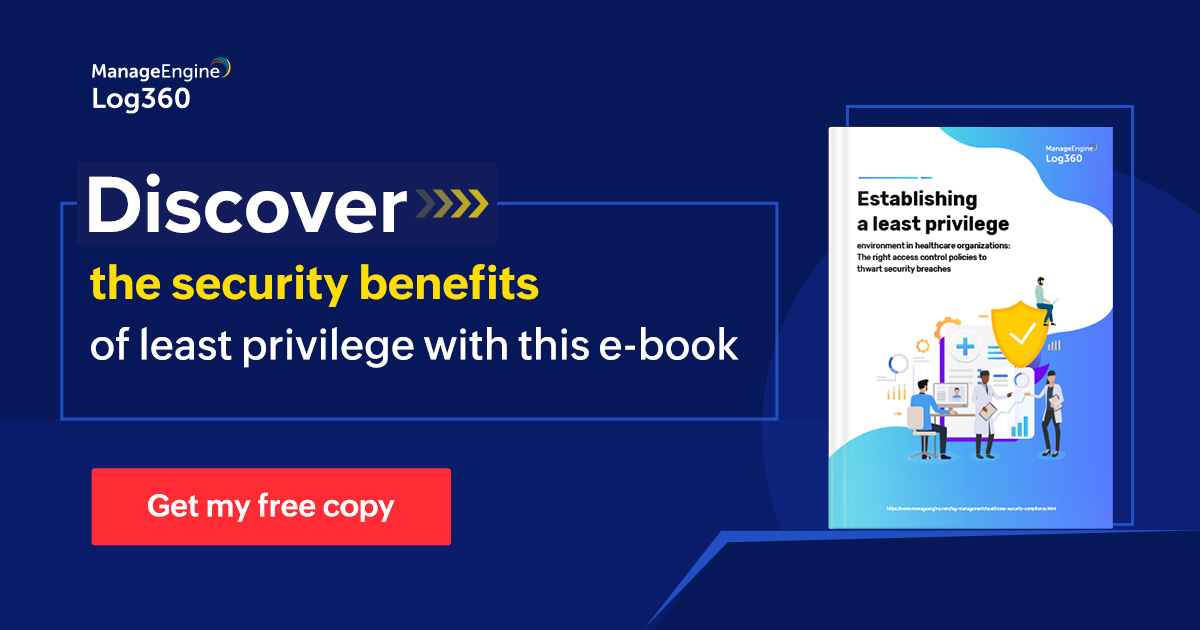 ManageEngineIAM's tweet image. Read this blog to understand why our e-book &quot;Establishing a least privilege environment in healthcare organizations&quot; should be next on your reading list. zcu.io/NhVB 

#securityanalytics #datasecurity #cybersecurityanalytics #dataprivacy