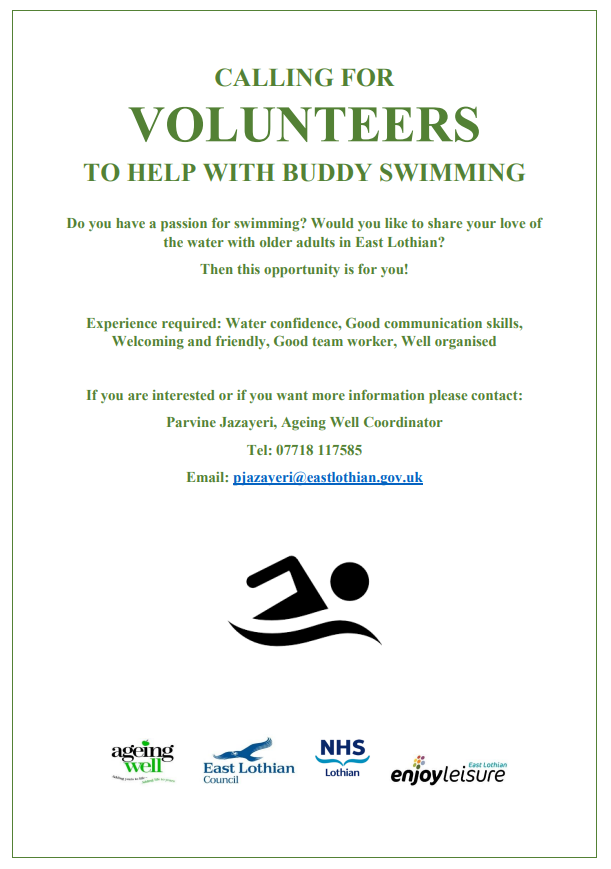 AgeingWellELC's tweet photo. **VOLUNTEERS WANTED - PLEASE SHARE**

We are looking to recruit volunteers for the following activities:

Buddy Walking 🚶 - 2 info. sessions on offer if anyone is interested.

Buddy Swimming 🏊

Walking Hockey 🏑 - a taster session on offer if anyone is interested. https://t.co/jnYjF7S5er
