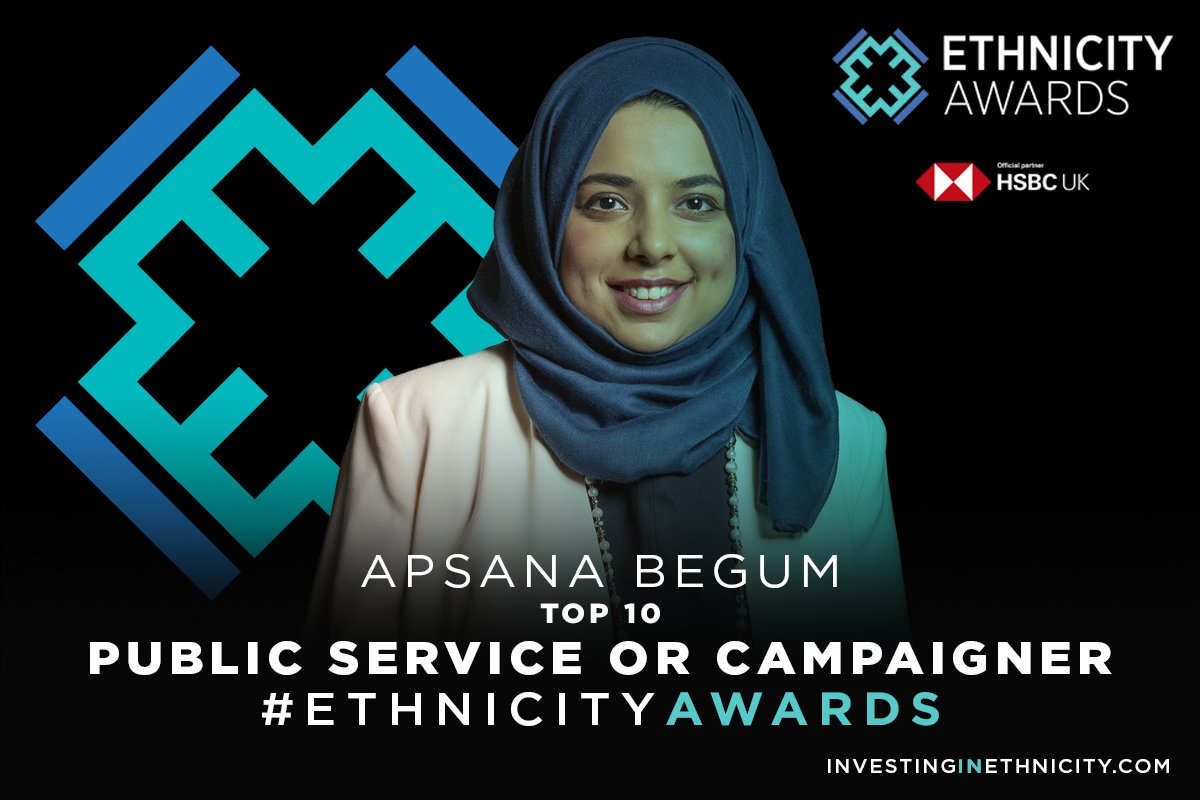 We are pleased to announce that <a href="/ApsanaBegumMP/">Apsana Begum MP</a>, Poplar &amp; Limehouse Labour MP has made the Top 10 🎓 Public Service or Campaigner 🎓  shortlist at this year’s #EthnicityAwards

Vote for Apsana Begum in the awards below!
ethnicityawards.com/vote-now