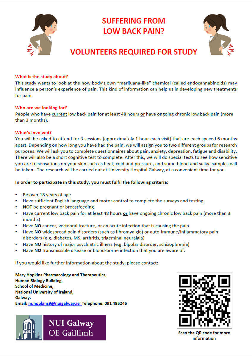 We are looking for people with low back pain to participate in our clinical study! #chronicpain #lowbackpain #cannabinoidresearch #Galway 🌱💊🧠forms.office.com/r/Bw6amMvBeW