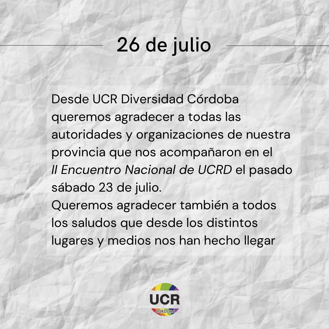 Nuestro agradecimiento a todas las personas y organizaciones que han contribuido desde su lugar para que el II Encuentro Nacional de UCRD con sede en la Casa Radical de Córdoba capital haya sido posible.
Gracias por la participación, gracias por los saludos. 

🏳️‍⚧️🏳️‍🌈