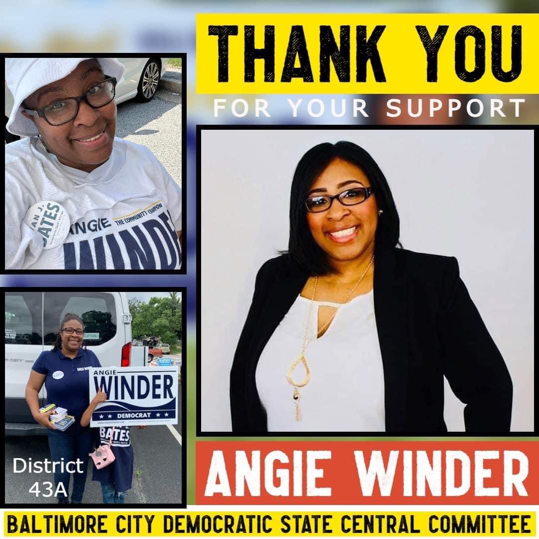 angiewinder4's tweet image. I’d like to say, THANK YOU to all of my supporters and constituents in District 43A! I am beyond thankful and humbled to have been chosen to serve another term on the Baltimore City Democratic State Central Committee! #2ndTerm #ReElected