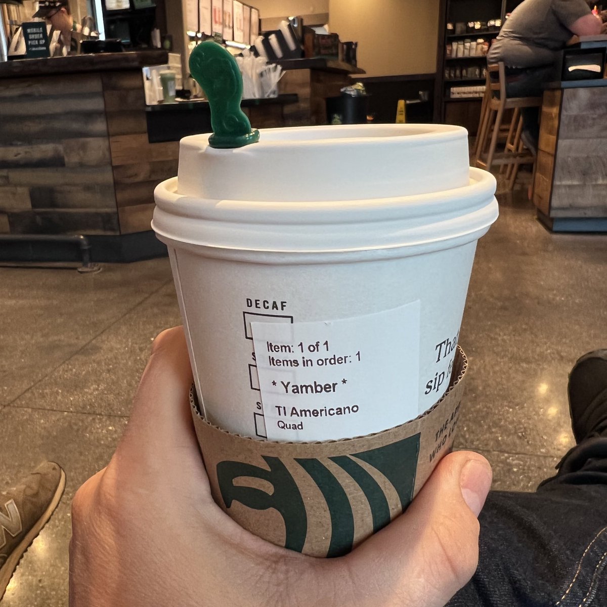 mikealmquist's tweet photo. “Amber with a Y in front.”#FakeStarbucksNames https://t.co/FNAAK9D284