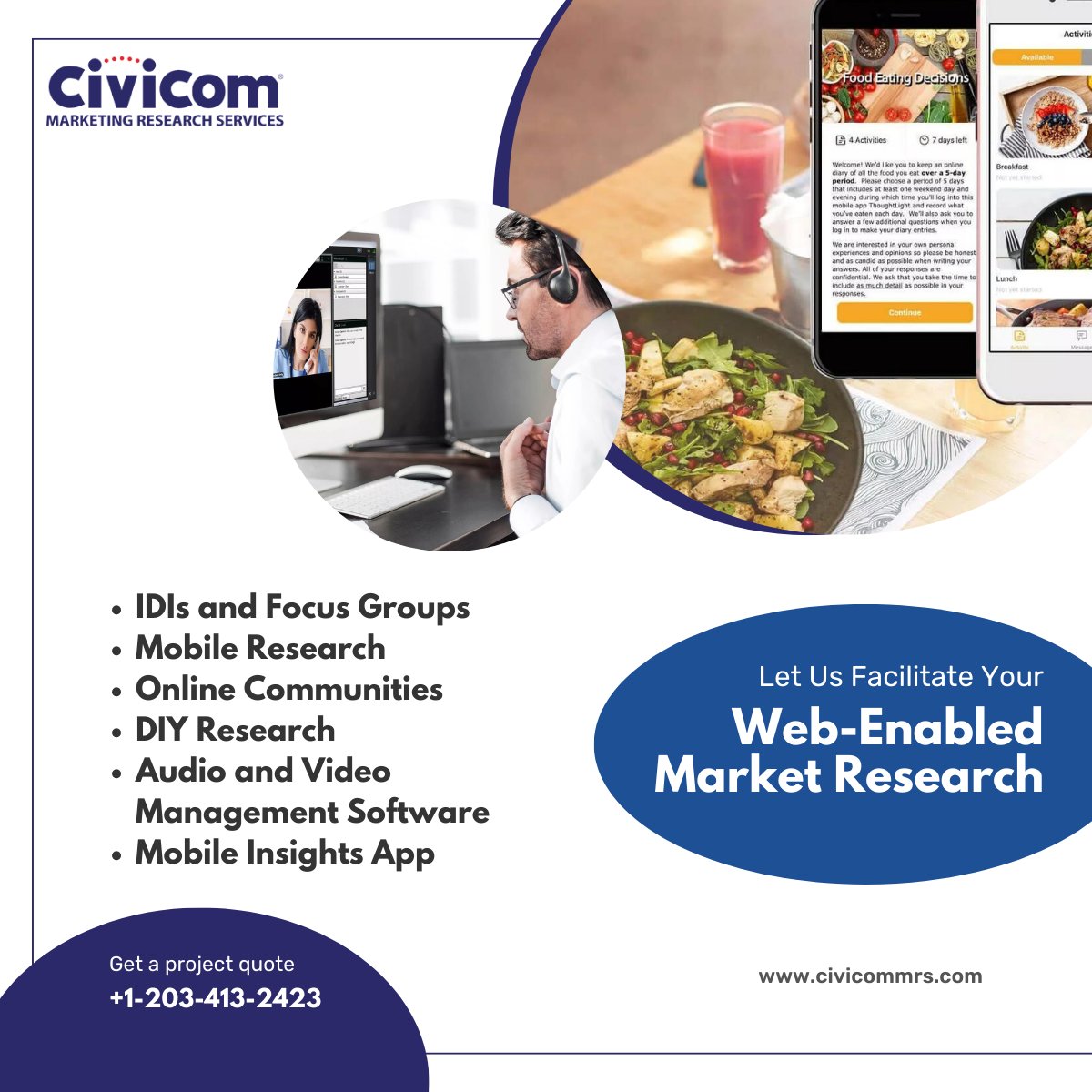 CivicomMRS's tweet photo. We're here to help you facilitate your web-enabled #marketresearch project. From IDIs and focus groups to mobile #research, online communities, and more. Our market research solutions and support are here. Know what we can do for you today: https://t.co/wA7pFISszX #restech https://t.co/1SdUWpPAbi