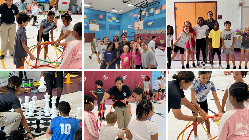 PWCPolice's tweet photo. SUMMER CAMP:  Master Police Officer Khalid had a blast with the students attending Ellis Elementary School Summer Camp for sports, fitness, and nutrition. She shared that the kids loved the engagement and so did she. #BestPartOfTheJob #PWCPD @PWCSNews #twitter https://t.co/lD2nreju6C