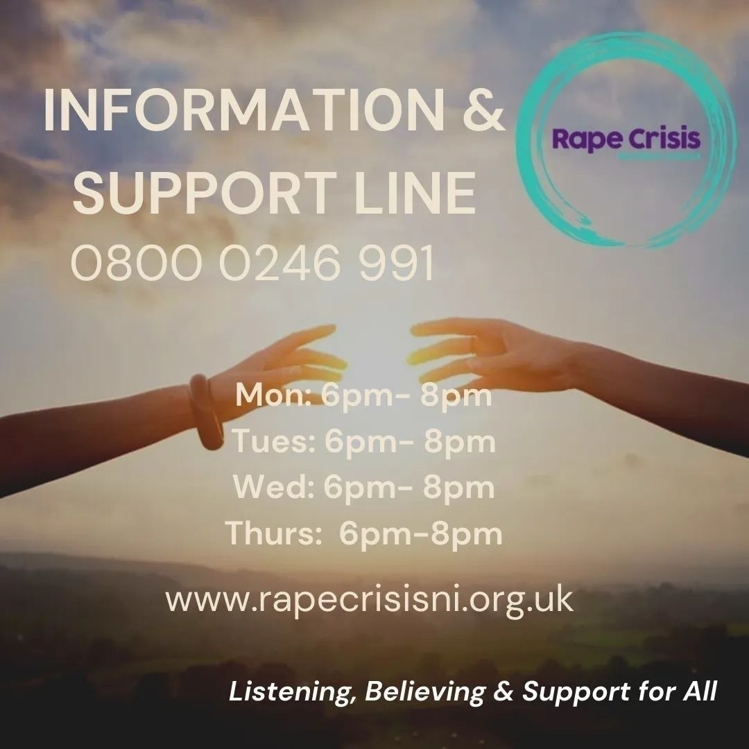 If you, or someone you know, has experienced sexual violence contact our Information & Support line this evening, 6-8pm. We are here to listen to you without any judgement and to support you in complete confidence. #youarenotalone
