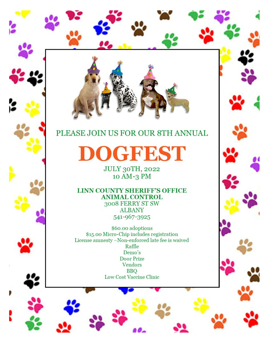 LinnCountySO's tweet photo. Join the Linn County Sheriff’s Office and other local vendors at our 2022 Dogfest!

#dignityhonestycompassion https://t.co/F1bHBXWye5