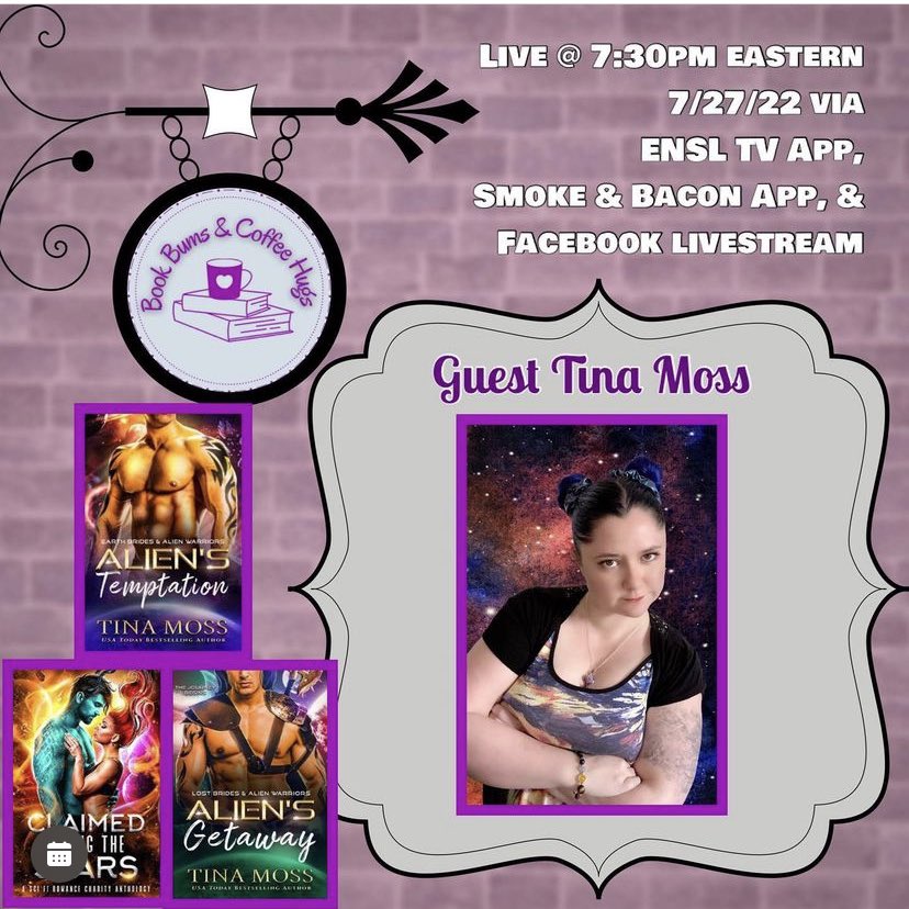 authortinamoss's tweet photo. What’s this? Me on TV? Lol. Not quite but still going to be a good time? Check out Book Bums & Coffee Hugs on Instagram for details!
https://t.co/5BRIix0nE5
#authortinamoss #tinamoss #alienstemptation #romancebooks #alienromance #scifiromance https://t.co/ulXI9tmdxv