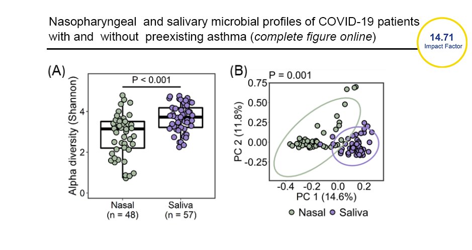 Free Access: Kim et al., The nasopharyngeal and salivary microbiomes in COVID-19 patients with and without #asthma Read the article here👉 doi.org/10.1111/all.15… See more papers published in #Allergy on #COVID19👉 journalallergy.com/COVID-19 #Allergy_journal