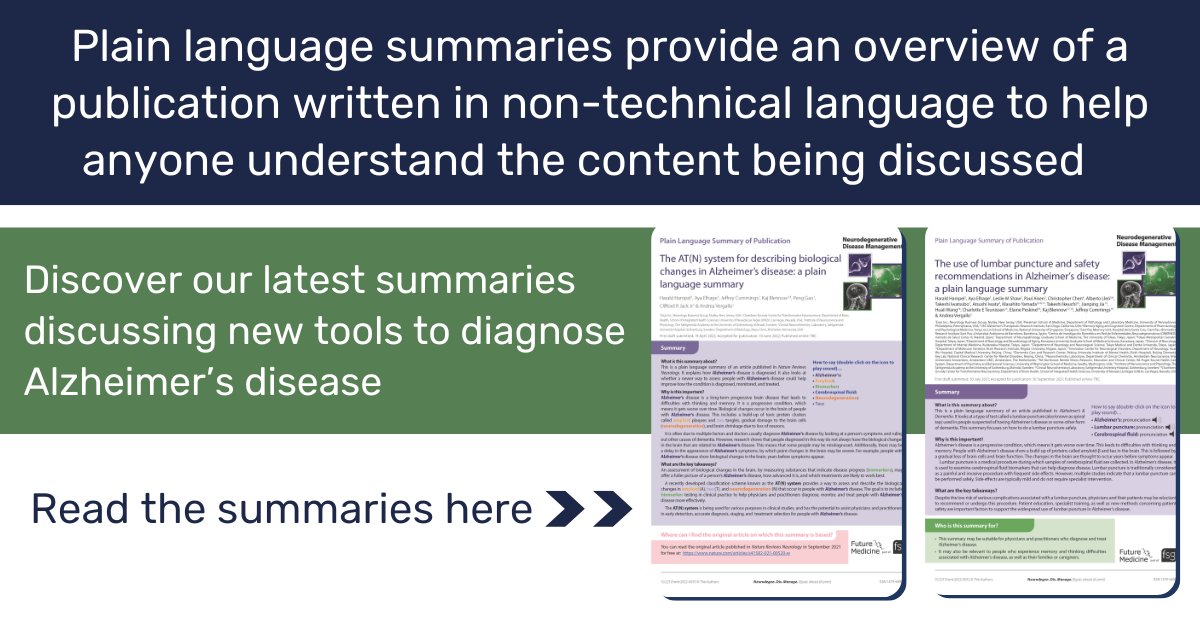 PlainLangSumm's tweet image. Two new #PlainLanguageSummaries have been published in @fsgnmt to help physicians and practitioners diagnosing and treating of #AlzheimersDisease learn about new ways to diagnose the condition.

Read the summaries here:
📖 – bit.ly/3b4rKC7
📖 – bit.ly/3ovqyuF