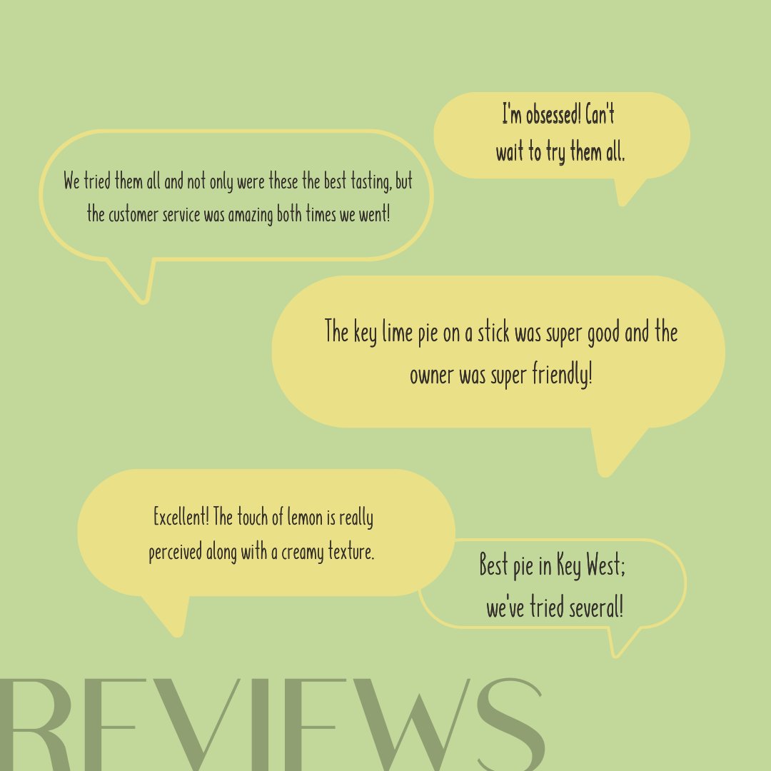 See why so many people are talking about our award-winning pies!

They make the perfect dessert for any occasion, so make sure to pick yours up today. 

Go to keylimepieco.com to place your order.

#KeyLimePieCo #KeyLimePie #KeyWest #Pies #ChocolateDippedbars #Reviews