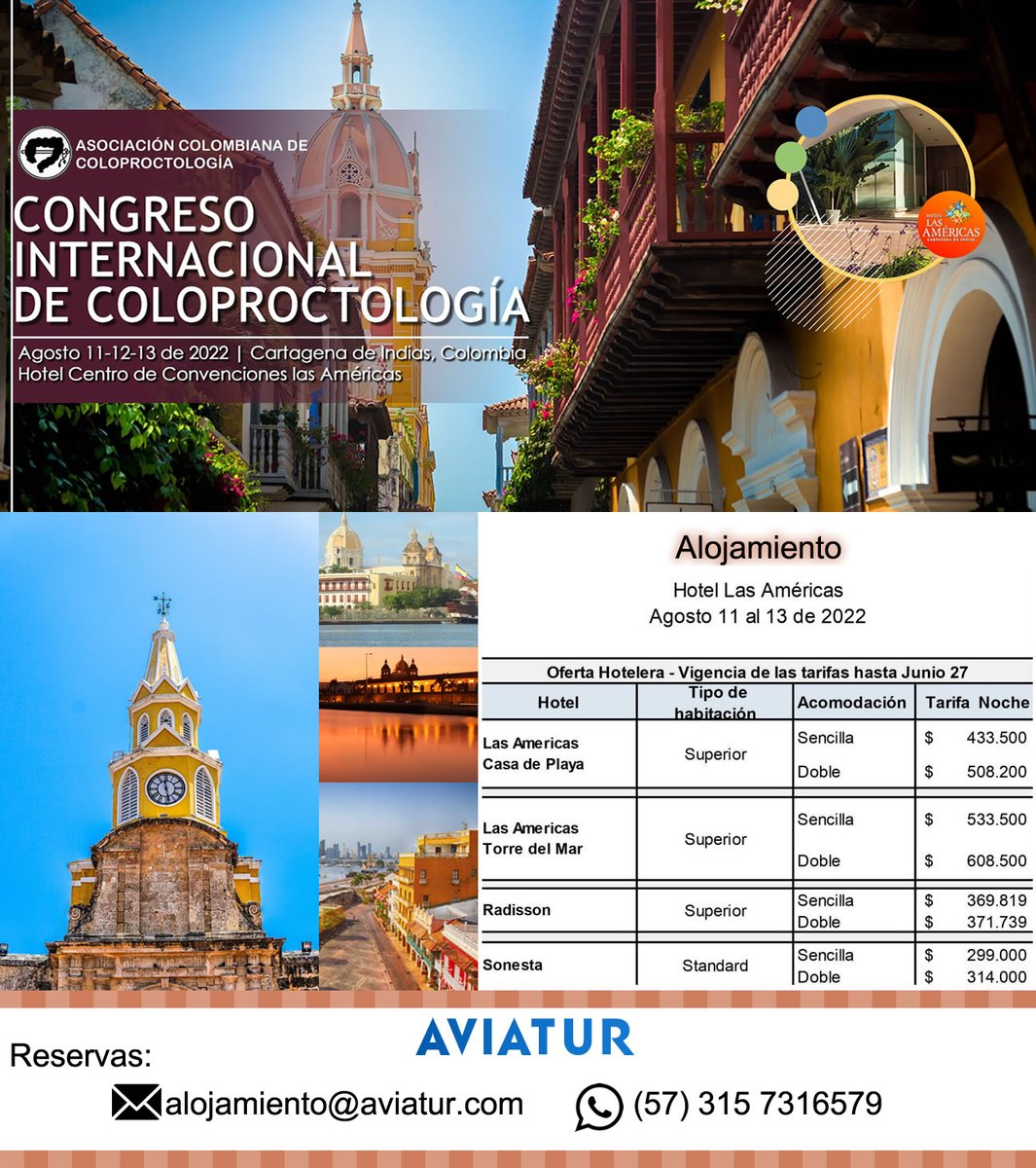 🔜CONGRESO INTERNACIONAL DE COLOPROCTOLOGÍA 
🗓Agosto  11-12-13 del 2022
🔆Cartagena de Indias, Colombia
🏢Hotel Centro de Convenciones las Américas.

Inscripciones Abiertas: bit.ly/3ujgzMh.
Programa:bit.ly/3Qdwl47

#ACC #HotelLasAméricas #Colon2022