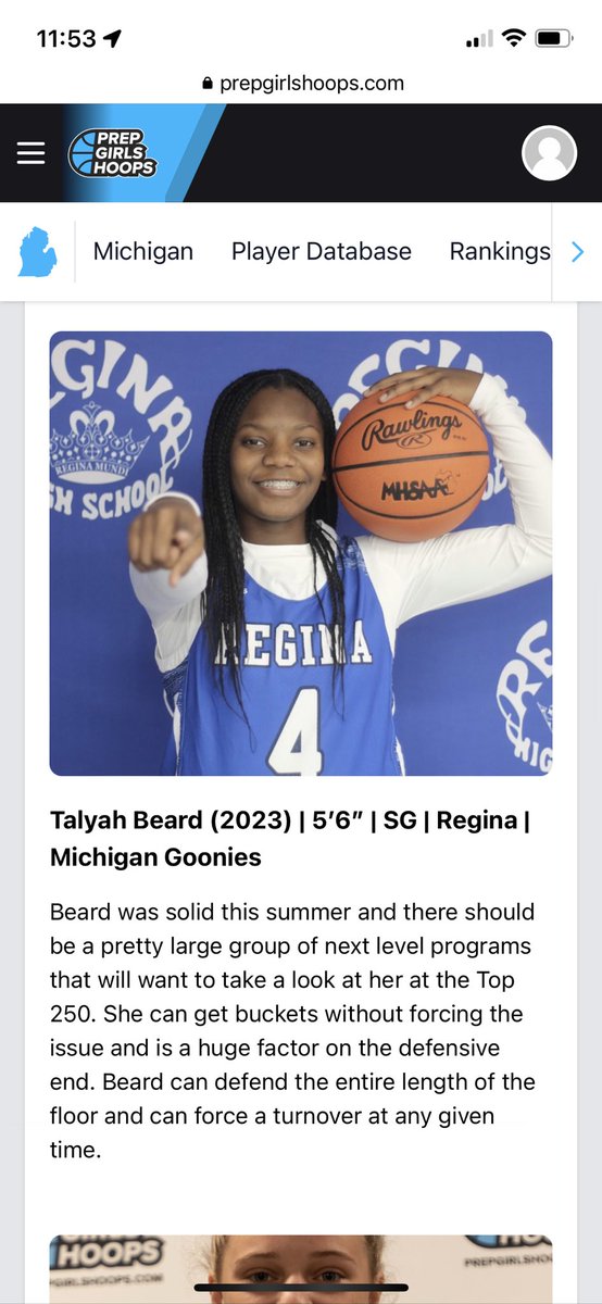 MichiganGoonies's tweet photo. @talyahbeard 🤟🏴‍☠️ “Beard can defend the entire length of the floor and can force a turnover at any given time.” @PGHMichigan @MichHSBball @ReginaBasketbal https://t.co/meRhDB2Bqe