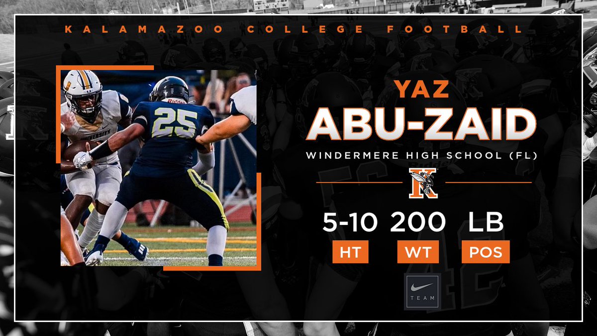 KzooFootball's tweet photo. 🚨Kicking off our 2023 incoming class!🚨Please join us in welcoming Yaz Abu-Zaid, a linebacker, from Windermere High School (FL) to the Hornet football family! #SwarmTheDay #Hornets @Yazan_Abuzaid25 https://t.co/mQn9q5nIKa