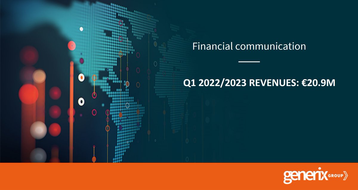 [📢FINANCIAL PRESS RELEASE] Generix Group published its revenues for the 2022/2023 first quarter. New SaaS contracts Q1 2022/2023: €1.2m. Growth in SaaS revenues: 11%. Get access to the full financial press release HERE 👉 cutt.ly/AZo91ZP