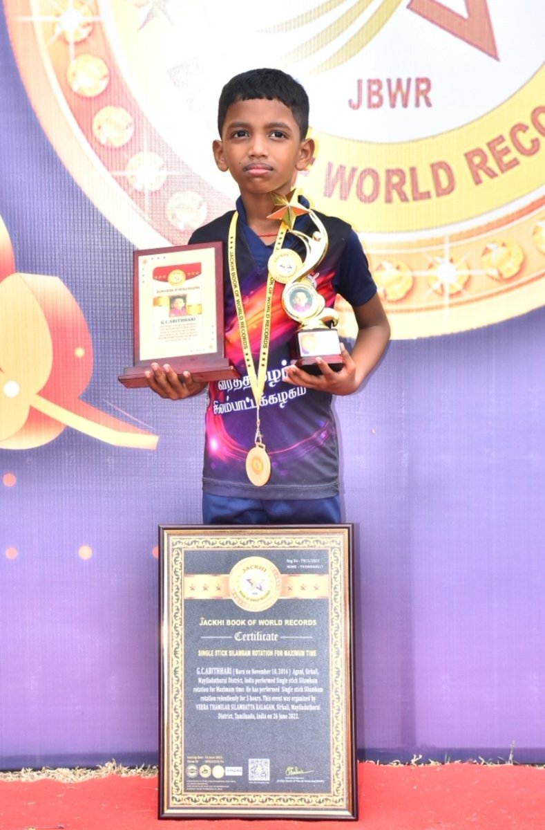 JacobJackeese's tweet image. 👏 CONGRATULATIONS 👏 

JBWR-WORLD RECORD HOLDER 

*G.C.ABITHHARI*

*SINGLE STICK SILAMBAM ROTATION FOR MAXIMUM TIME*

*JACKHI BOOK OF WORLD RECORDS*
Jbwrecords.com 
Jackhibookofworldrecords.com 

#Silambam
#Martialart
#singlestick
#worldrecordholder
#achiever
