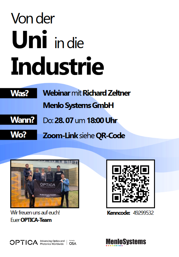 This thursday my role as #OpticaAmbassador will bring me to the student chapter in Potsdam - at least virtually! 

@MenloSys
@OpticaWorldwide 
#photonics
#optics
#OpticaFoundation