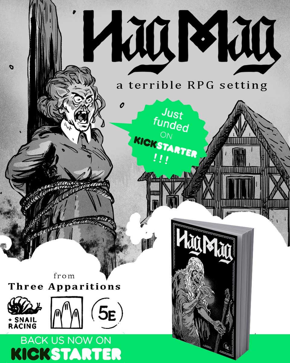 Hag Mag is now 116% funded! We're still pushing forward and there are 9 days left to jump on our campaign. Thank you all for your support!
#ttrpg #ttrpgcommunity #TTRPGs #dnd #dnd5e #osr #hagmag #hagmagrpg
kickstarter.com/projects/hagma…