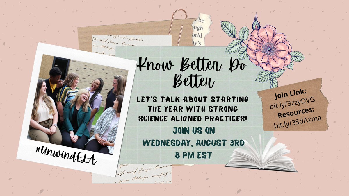It's that time again! 🥳 We are so excited for our next #UnwindELA chat on Wednesday, August 3rd at 8pm (est). Grab a snack, your favorite beverage, find a comfy spot, and come chat virtually with us about kicking off the school year with #SoR. Hope to see you there!