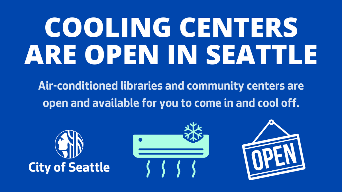 OEMSeattle's tweet photo. The heat is on, Seattle. Stay hydrated, keep blinds closed, use fans, and if it gets too hot for you, head to one of our cooling centers.

🌞 Find your nearest cooling center and heat safety tips → https://t.co/6RF3XtMlSI https://t.co/30l5AtiB7a