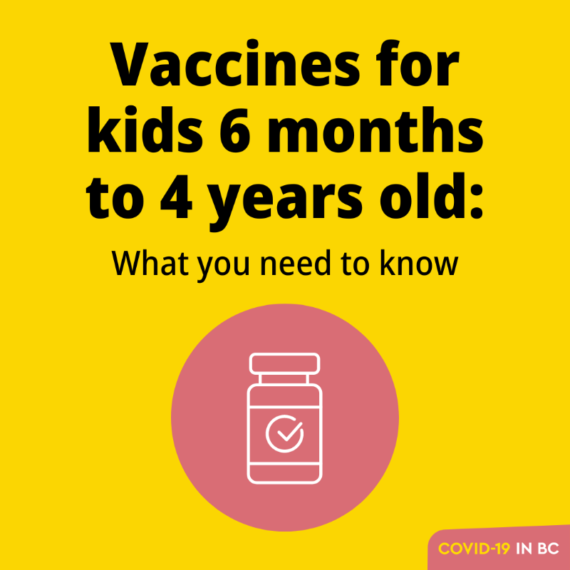 BCGovNews's tweet photo. With a COVID-19 vaccine being available for children aged 6 months to 4 years starting August 2, it’s normal for parents to have questions. Vaccines protect us and our kids from serious illness. For more information and to register your child(ren), visit: https://t.co/x4tevOROeF