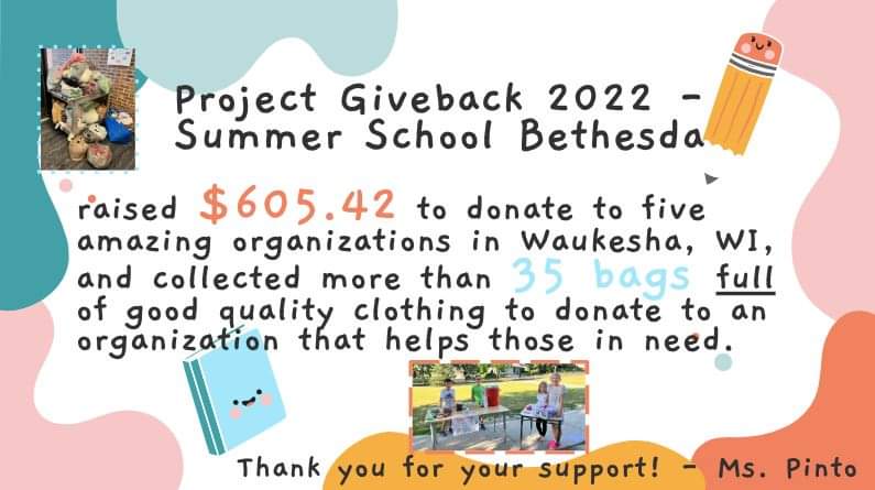 RoseSLenz's tweet photo. Grand totals for #ProjectGiveback @sdwBethesda Summer School. Shout out to @MPinto_x for all her hard work and another great #SDWSummerLearning session! https://t.co/iKflRRXQCr