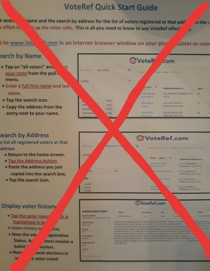 A VoteRef Quick Start Guide that shows how to look up voters online by name or address. It has been exed out to not promote.