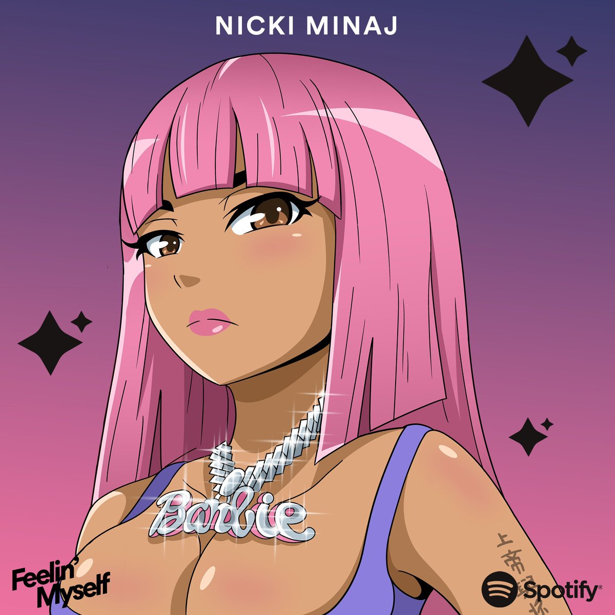 NICKIMINAJ has posted a drawing from Spotify featuring some female rappers  including her, Latto, Doja Cat, City Girls, BIA, Coi Leray and more., image size:1200x1200