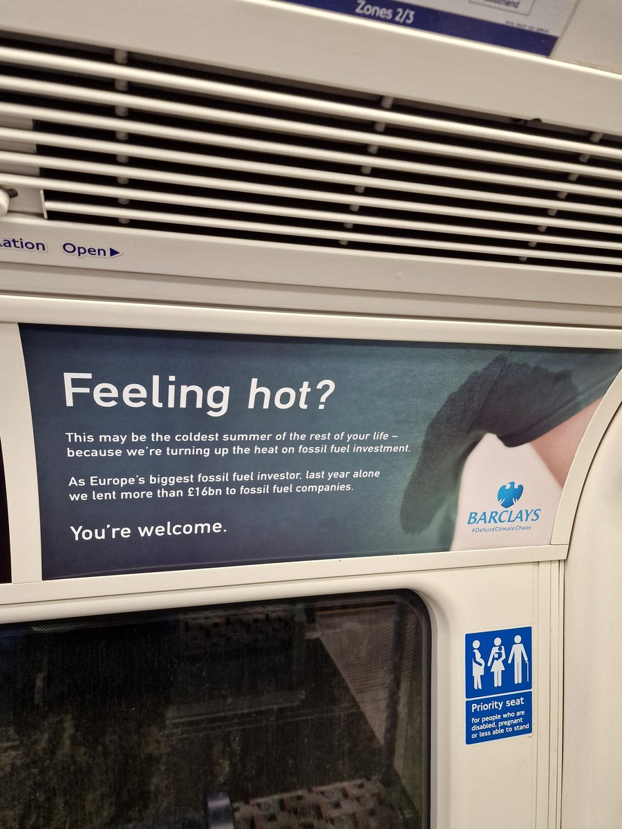 anisha_malde's tweet photo. Loving the new tube ad's from @Barclays 
#DefundClimateChaos https://t.co/xGx3Y9yAGY