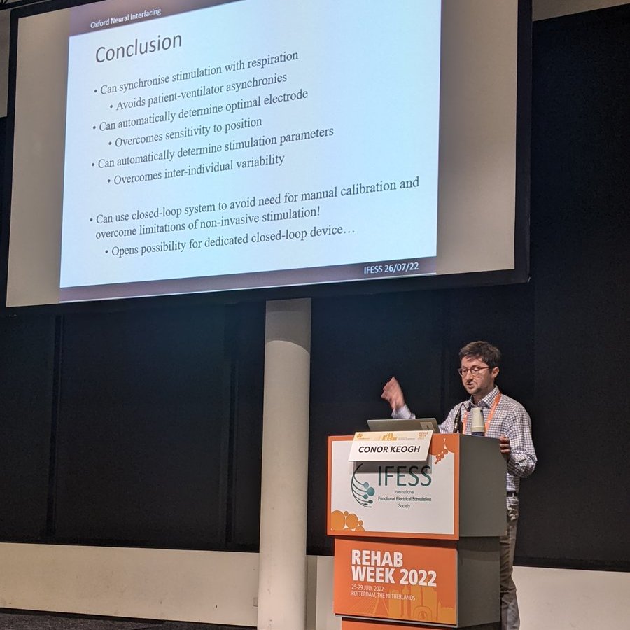 Int’l Functional Electrical Stimulation Society (@ifess_org) on Twitter photo Interesting talk from <a href="/ConKeogh/">Conor Keogh</a> developing phrenic nerve stimulation tech to help wean ventilated patients in the ICU
#IFESS2022 #RehabWeek2022 Interesting talk from <a href="/ConKeogh/">Conor Keogh</a> developing phrenic nerve stimulation tech to help wean ventilated patients in the ICU
#IFESS2022 #RehabWeek2022